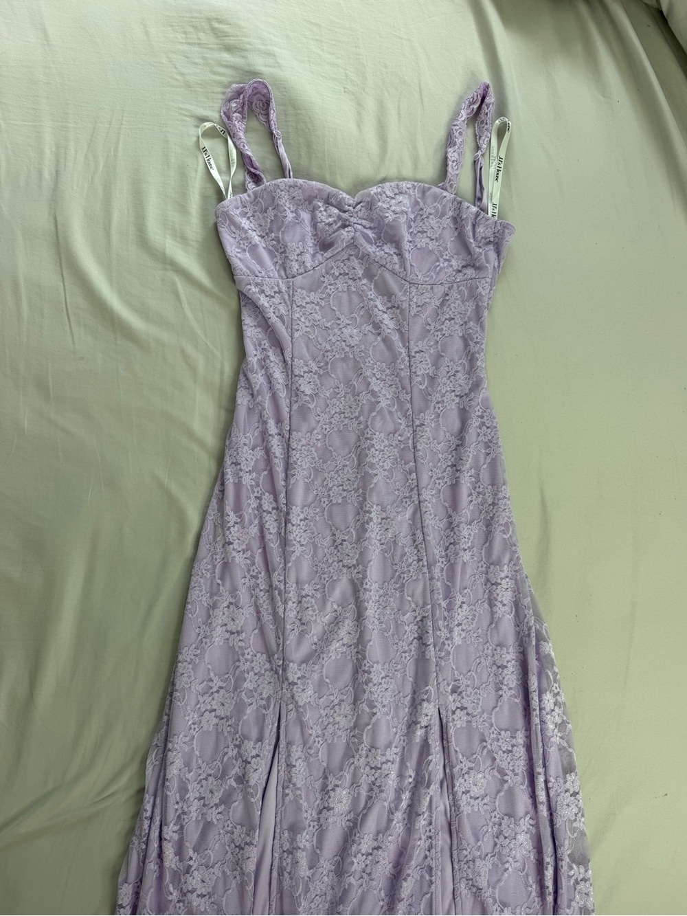 JJs House Lavender Lace Strapless Sweetheart Gown
